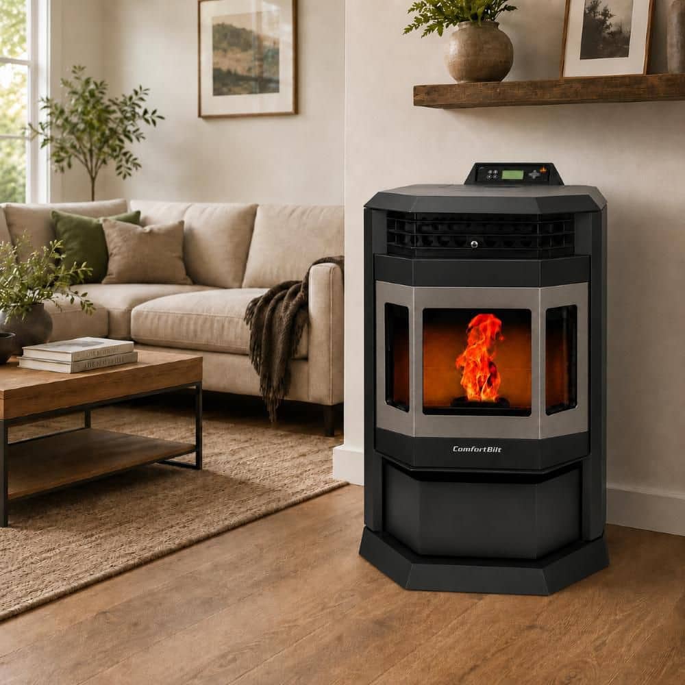 ComfortBilt 2,800 sq. ft. Pellet Stove with 55 lbs. Hopper in Black with Stainless Steel Trim HP22SS-Black