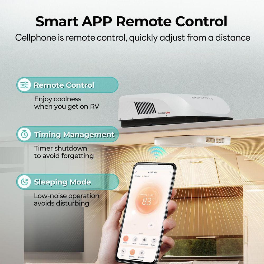 FOGATTI 16000 BTU RV Rooftop Air Conditioner with Heat Pump, Non-Ducted Camper, Ultra Quiet 43dB, WiFi Control, 2-Year Warranty RB160A1W