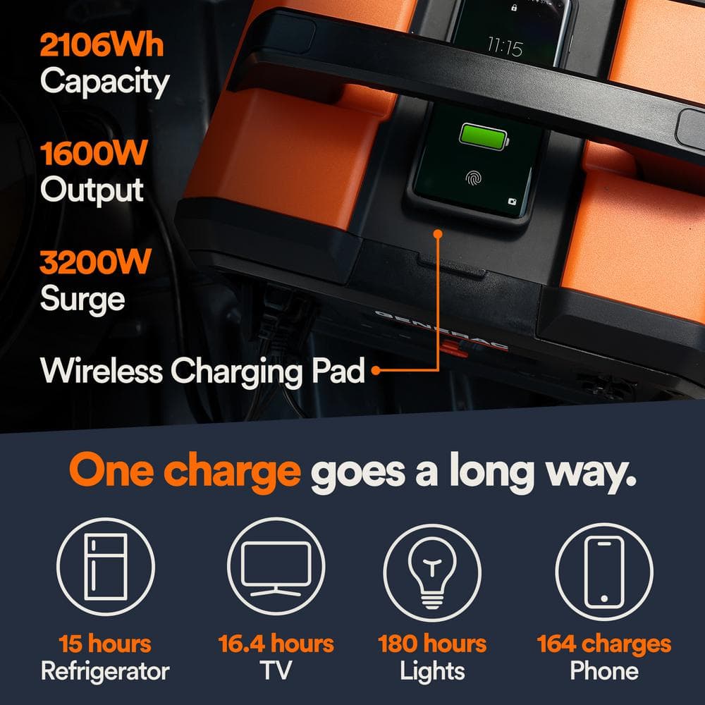 Generac 1600W Output / 3200 Peak 2106Wh Portable Battery Power Station with Push Button Start and Solar Charging - GB2000 8026