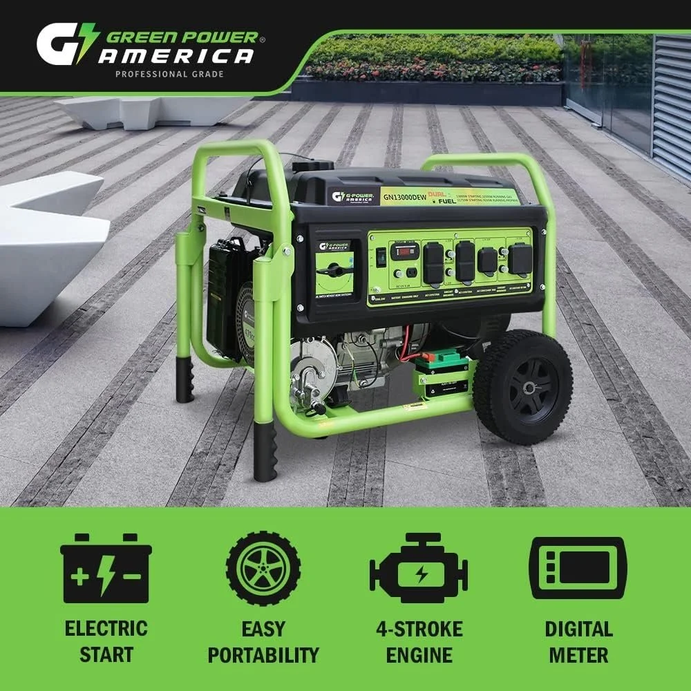 13,000W Dual Fuel Portable Generator, Powered by Gas or Propane, Electric Start, Home Backup & RV Readys