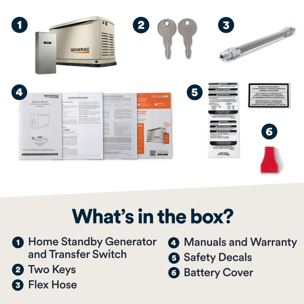 Generac 22,000 Watt - Dual Fuel Air- Cooled Whole House Home Standby Generator, Smart Home Monitoring & 200-AMP Transfer Switch 7043