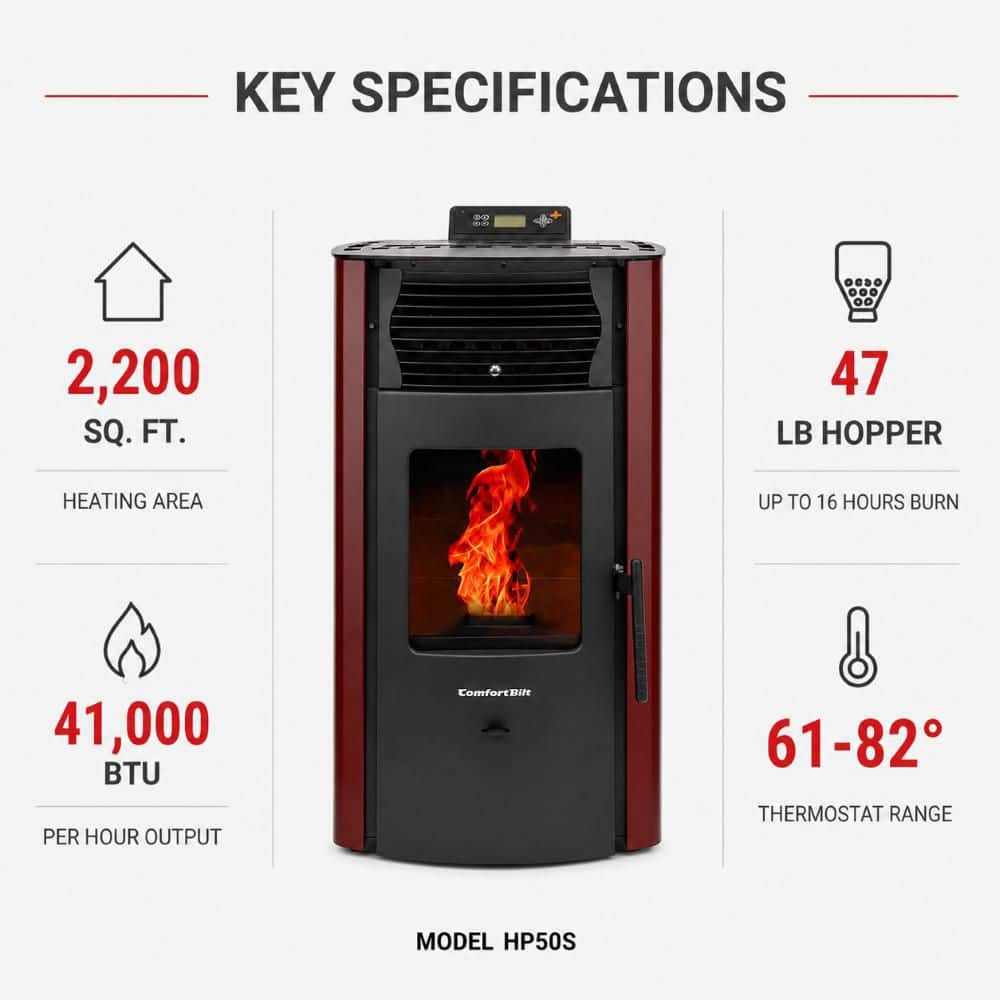 ComfortBilt 2,200 sq. ft. Pellet Stove with a 47 lbs. Hopper in Burgundy HP50-Burg