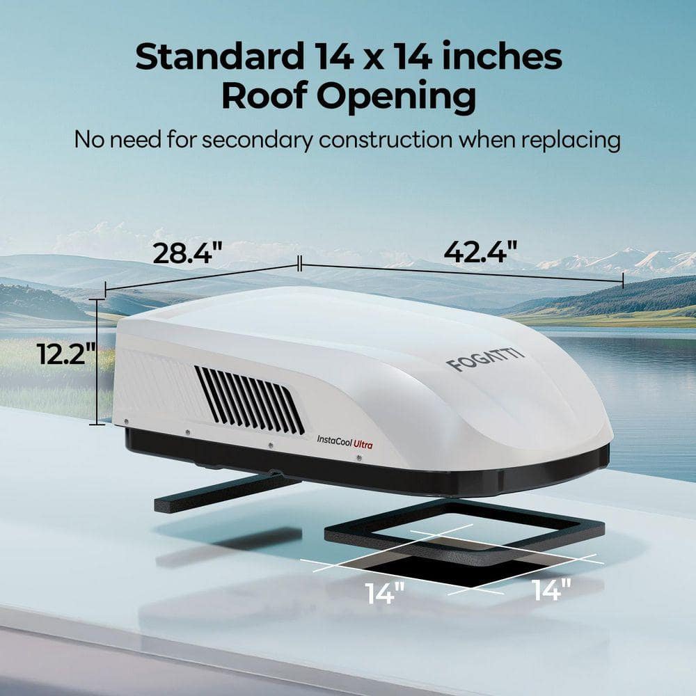 FOGATTI 16000 BTU RV Rooftop Air Conditioner with Heat Pump, Non-Ducted Camper, Ultra Quiet 43dB, WiFi Control, 2-Year Warranty RB160A1W
