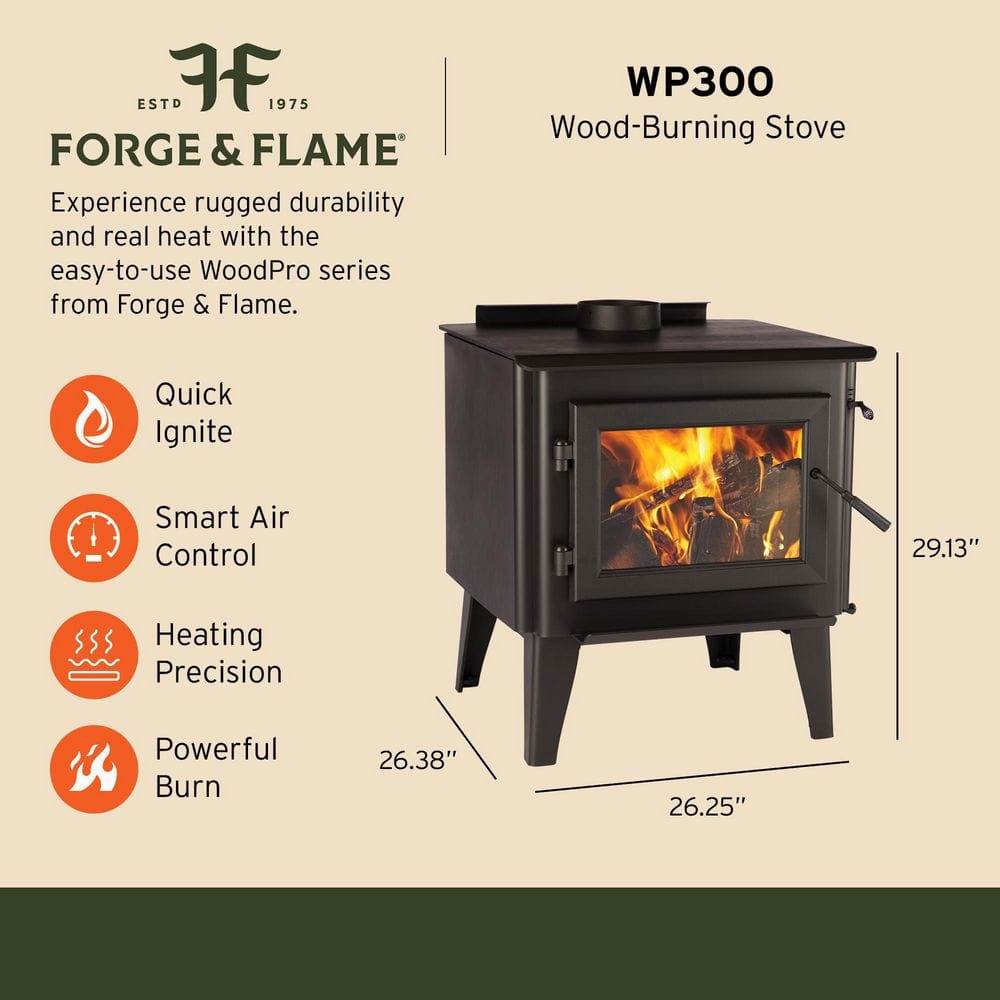 Forge & Flame WoodPro 300 3,000 sq. ft. EPA Certified Steel Wood Stove w/ Smart Air Control FF-WP-300