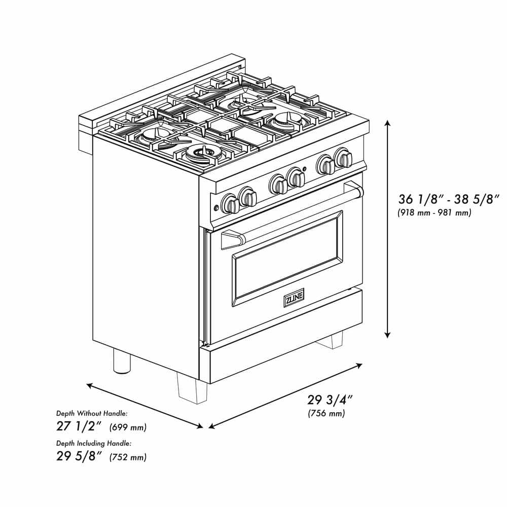 ZLINE Kitchen and Bath 30 in. Legacy Dual Fuel Range with 4 Burners and Electric Oven in Stainless Steel with Satin Stainless Steel Door RA-SN-30
