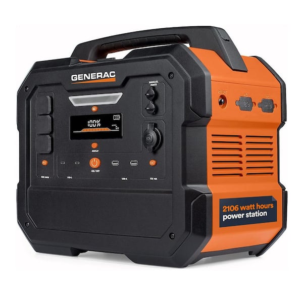 Generac 1600W Output / 3200 Peak 2106Wh Portable Battery Power Station with Push Button Start and Solar Charging - GB2000 8026