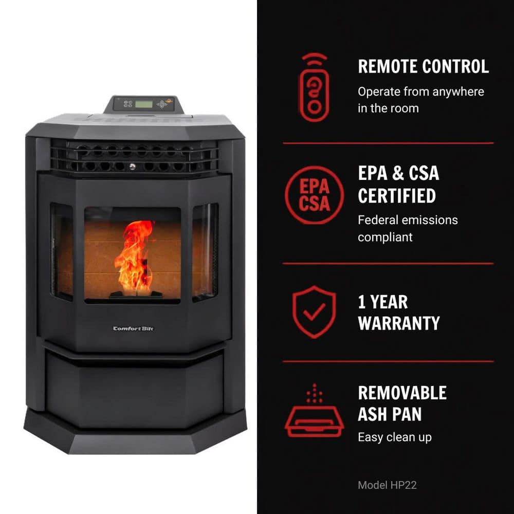 ComfortBilt 2,800 sq. ft. Pellet Stove with 55 lbs. Hopper in Black HP22-Black