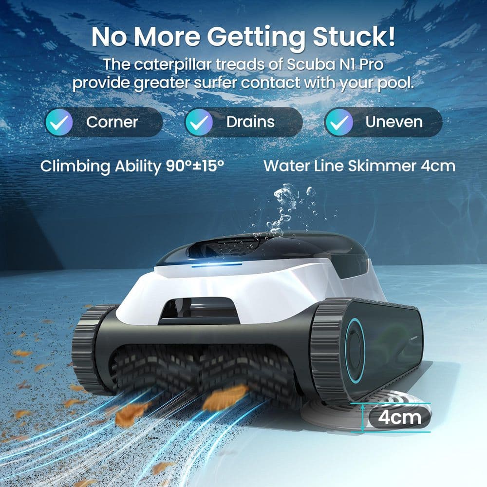 AIPER Scuba N1 Plus Robotic Pool Vacuum for In/Above-ground Pool Floor, Wall, Waterline-White Scuba N1 Plus