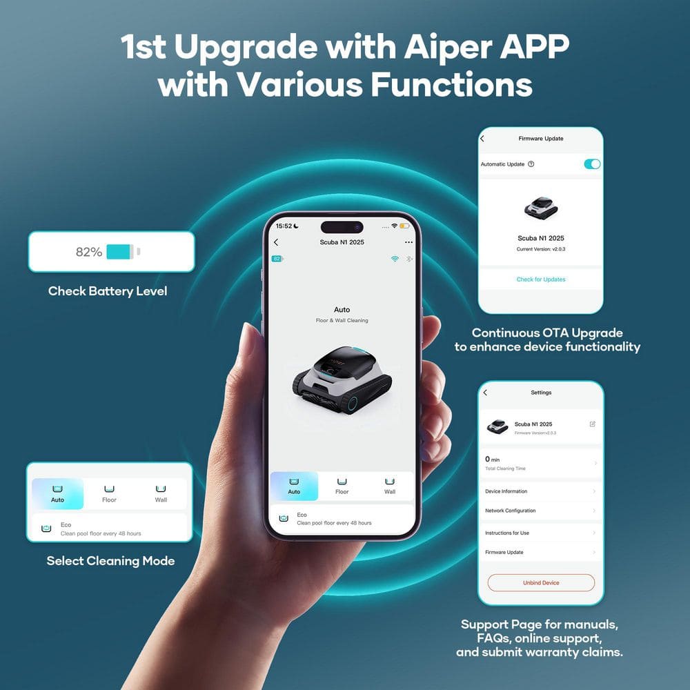 AIPER Scuba N1 Plus Robotic Pool Vacuum for In/Above-ground Pool Floor, Wall, Waterline-White Scuba N1 Plus