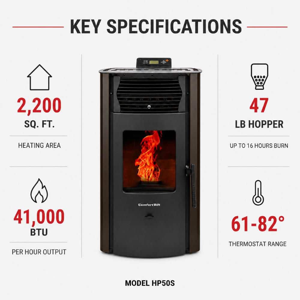 ComfortBilt 2,200 sq. ft. Pellet Stove with a 47 lbs. Hopper in Bronze HP50S-Brown