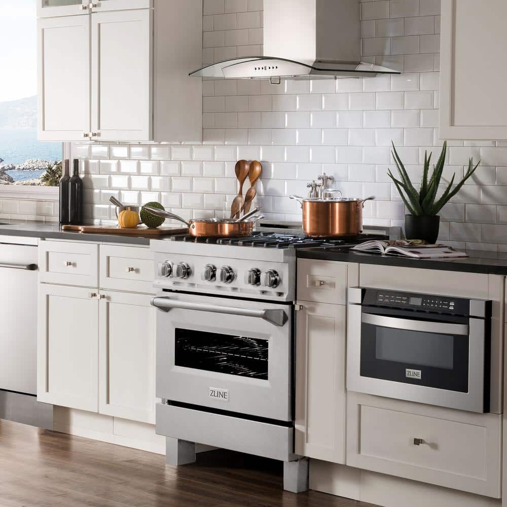 ZLINE Kitchen and Bath 30 in. Legacy Dual Fuel Range with 4 Burner Gas Cooktop and Electric Convection Oven in Satin Stainless Steel RAS-SN-30