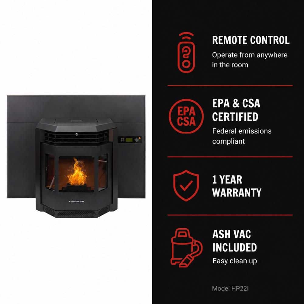 ComfortBilt 2,800 sq. ft. Pellet Stove Fireplace Insert with a 47 lbs. Hopper in Black HP22i