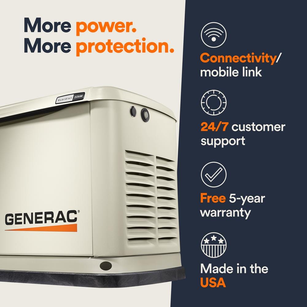 Generac 22,000 Watt - Dual Fuel Air- Cooled Whole House Home Standby Generator, Smart Home Monitoring & 200-AMP Transfer Switch 7043