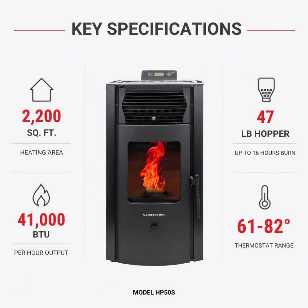 ComfortBilt 2,200 sq. ft. Pellet Stove with a 47 lbs. Hopper in Black HP50-Black